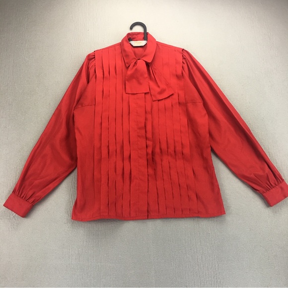 Vintage L'Abeille Beeline Pleated Blouse Top Shirt Womens SZ 8 Business Wear Red - Picture 6 of 11